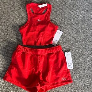 Alo Red Racerback Crop Top & Shorts Set Sz S NWT